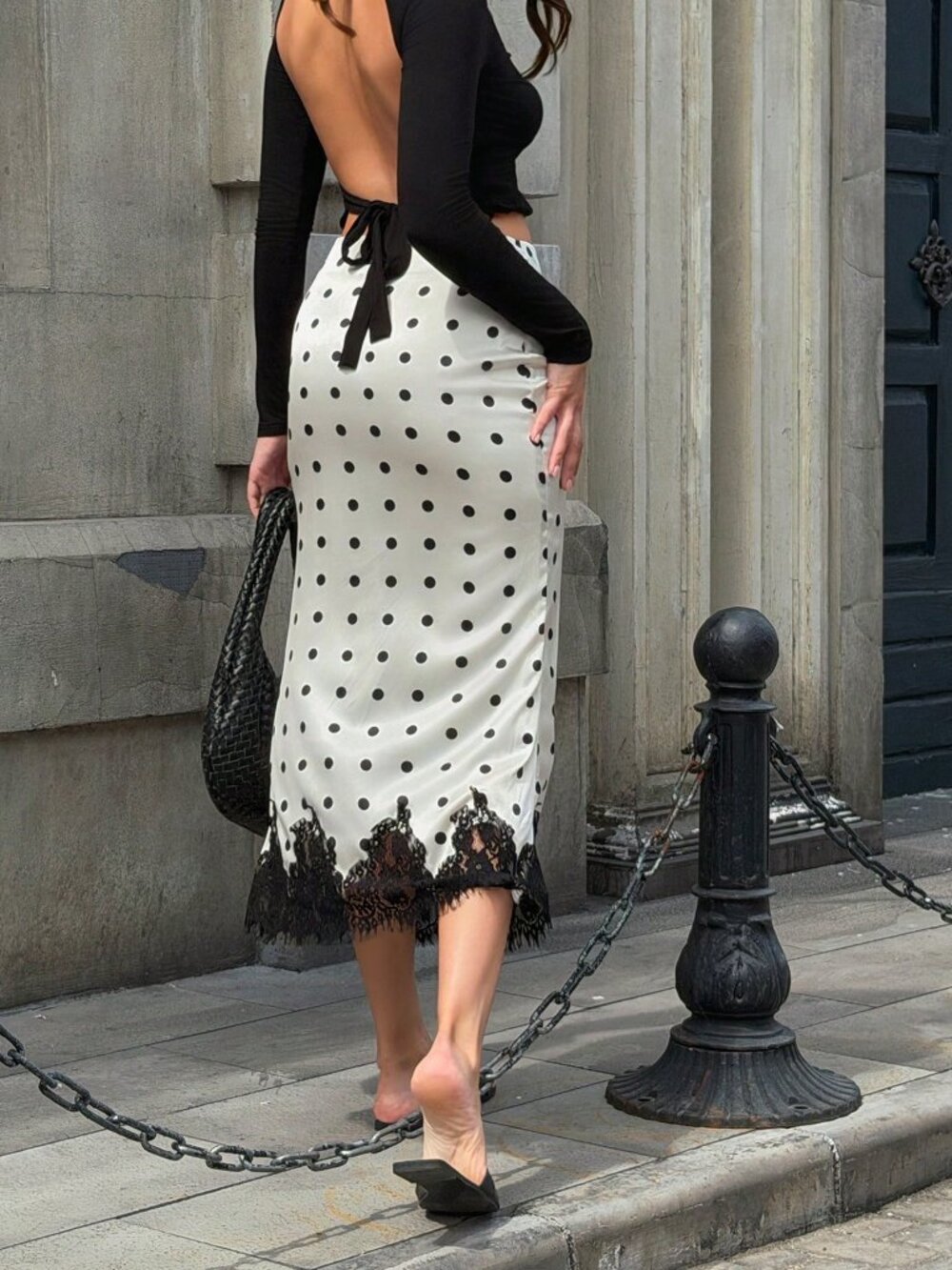 Apricot Casual Women's Polka Dot Contrast Lace Contrast Color Elegant Skirt - Picture 3 of 9